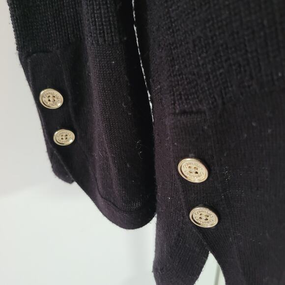 Calvin Klein Size M Black Tunic Sweater Gold Button Contrast Detail Sleeves - Picture 4 of 10